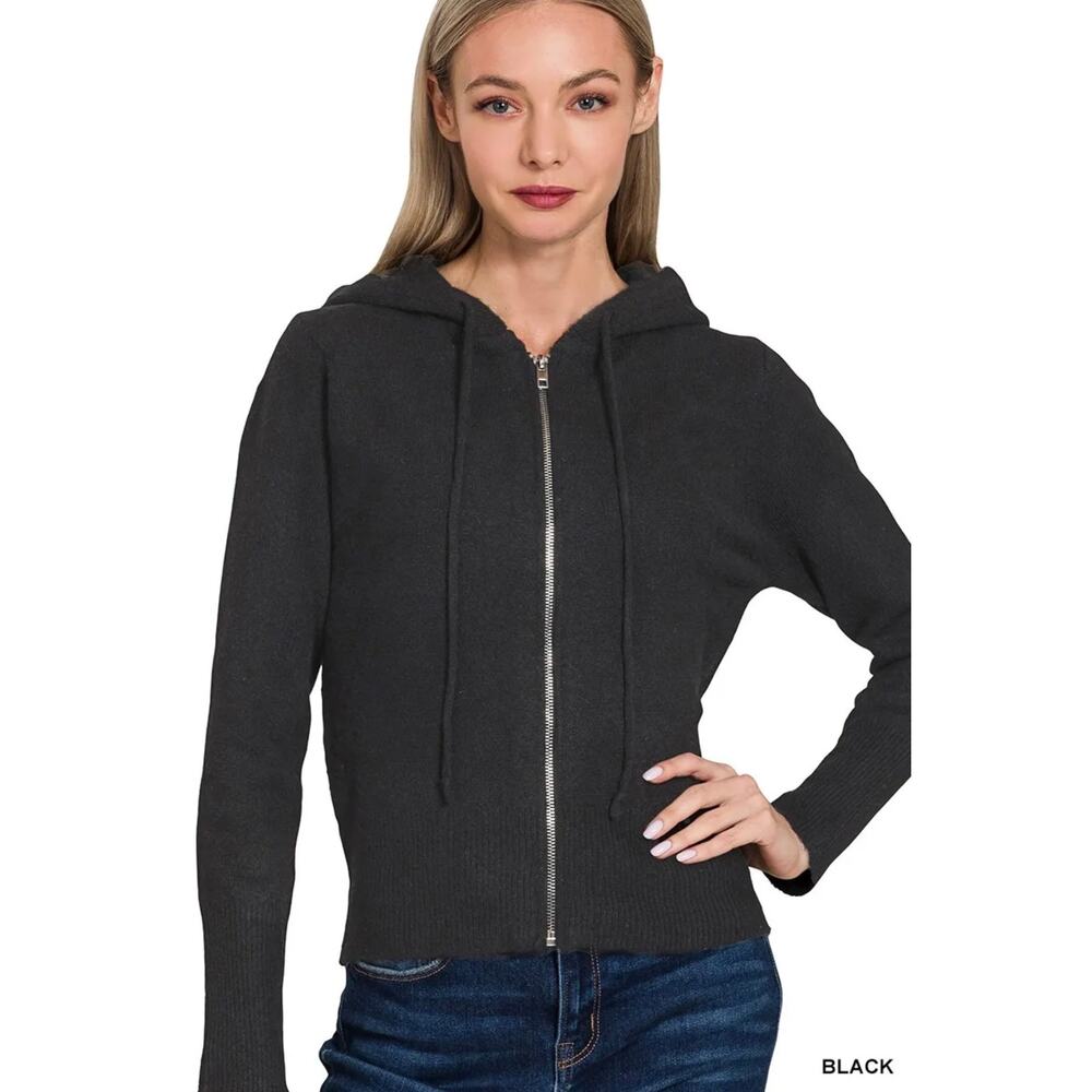 Zenana - Zip Up Hooded Cardigan - Large - Picture 2 of 4